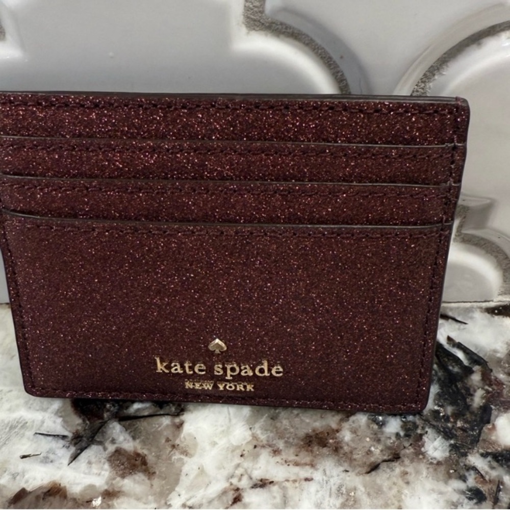 Kate Spade Glitter Card Holder wine/Burgundy colored  EUC